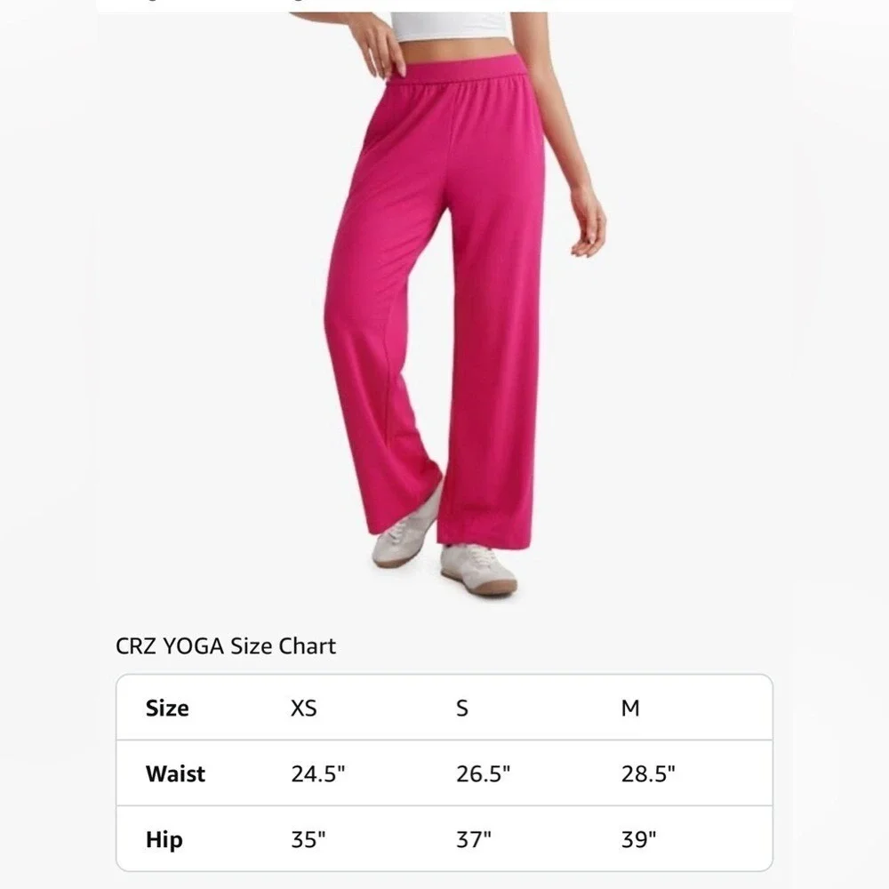 CRZ YOGA Womens Hot Pink Ribbed Wide Leg Lounge Pants High Waisted‎ Small NEW